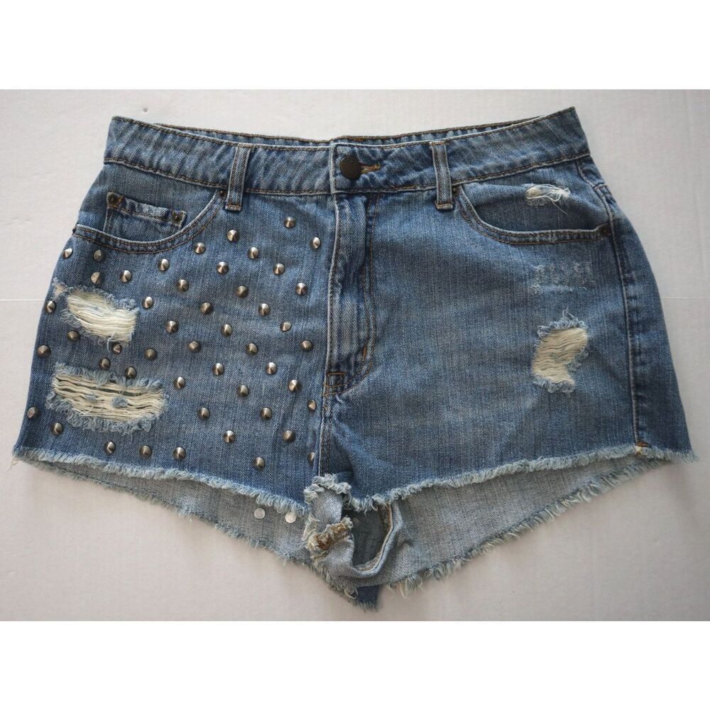 BDG  x Urban Outfitters Women's Sz 32 Blue High-Rise Cheeky Studded Denim Shorts